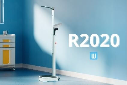 Bilancia Pesapersone R2020 in stanza ospedaliera con pareti azzurre